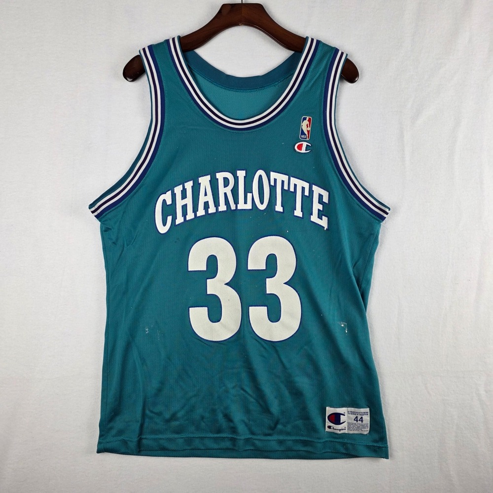 Champion Alonzo Mourning Charlotte Hornets Jersey 33 Teal Mens Size 44 Vintage